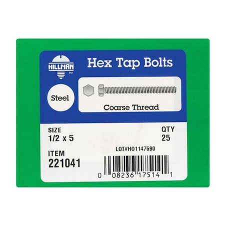 Homecare Products 221041 0.5 x 5 in. Hex Tap Bolt, 25PK HO3288116